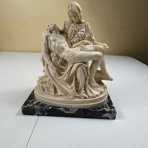 A. Santini Vintage Pieta Sculpture Mary & Jesus Marble Base Italian Statue